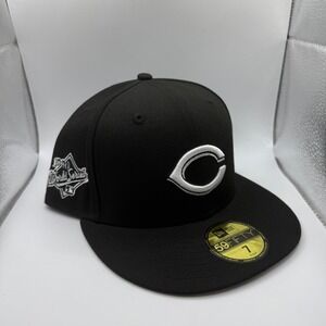 New Era 59FIFTY Cincinnati Reds 1990 World Series Patch Hat Black White Size 7